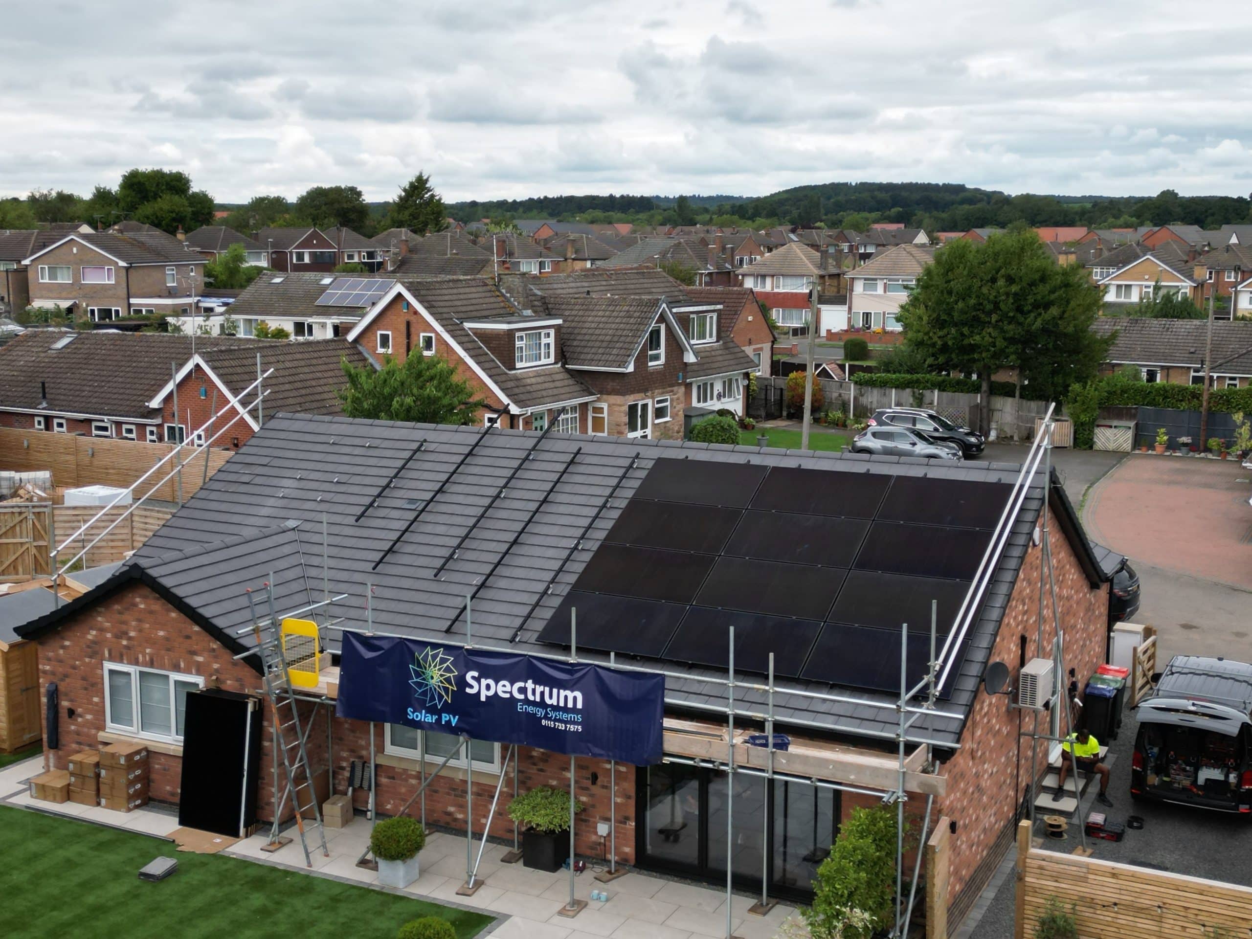 Solar panel installation in progress showing partial array completion on Papplewick bungalow roof