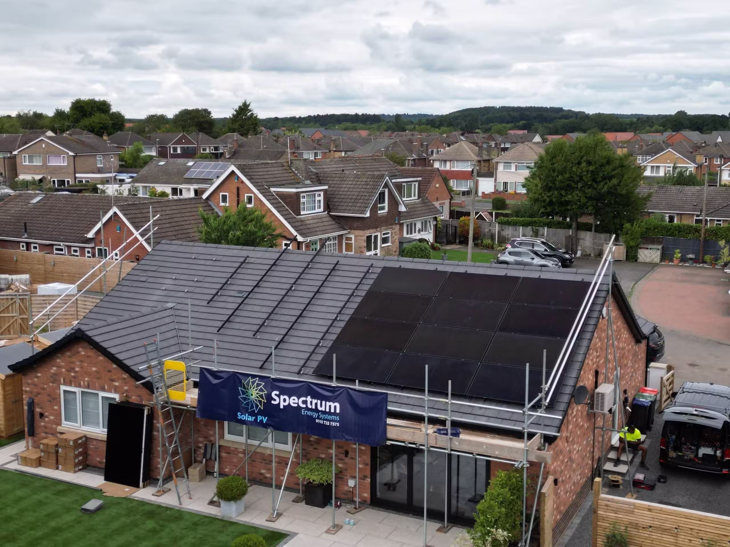 Solar panel installation in progress showing partial array completion on Papplewick bungalow roof