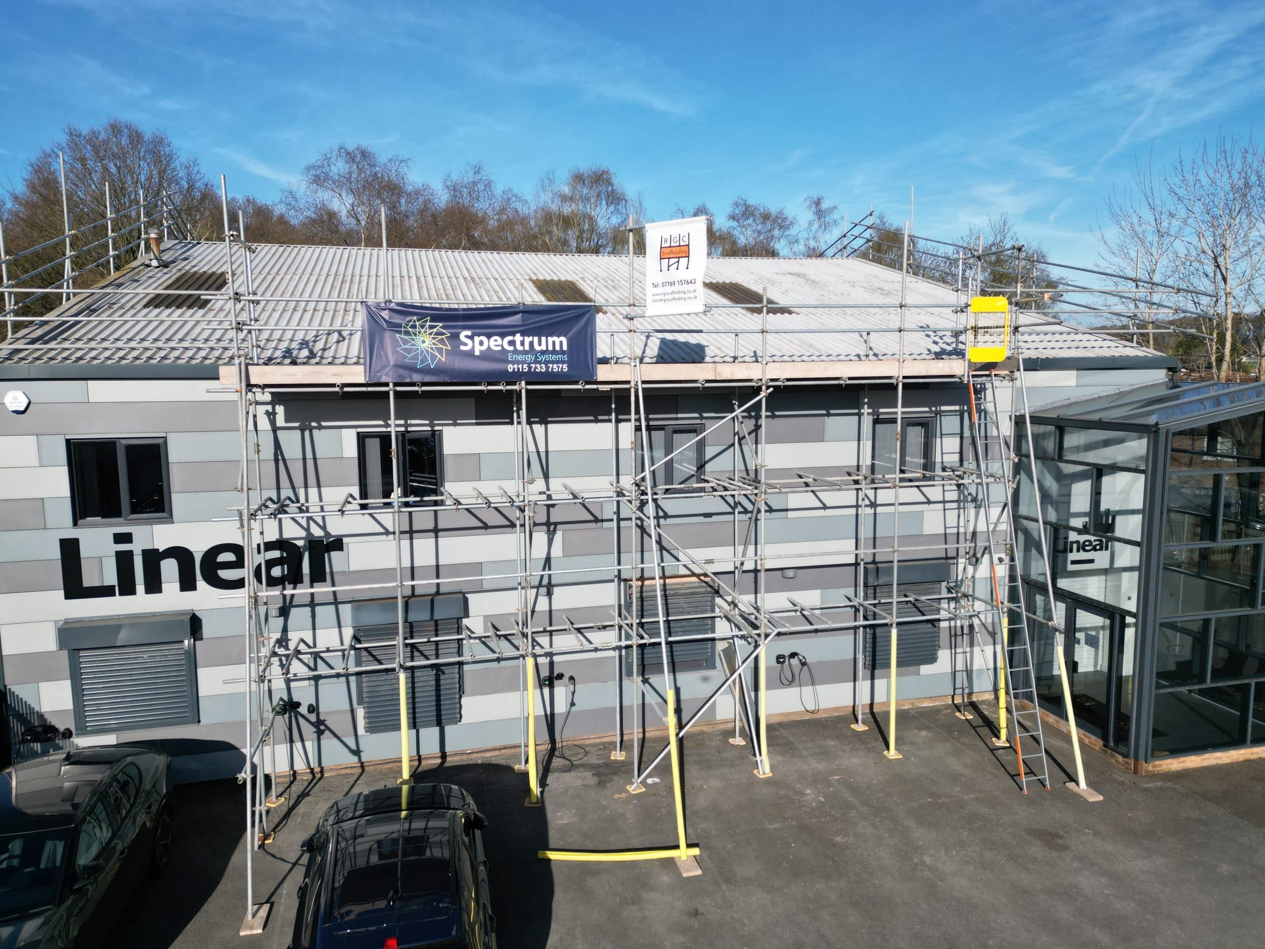 Commercial solar installation business building UK sunny day