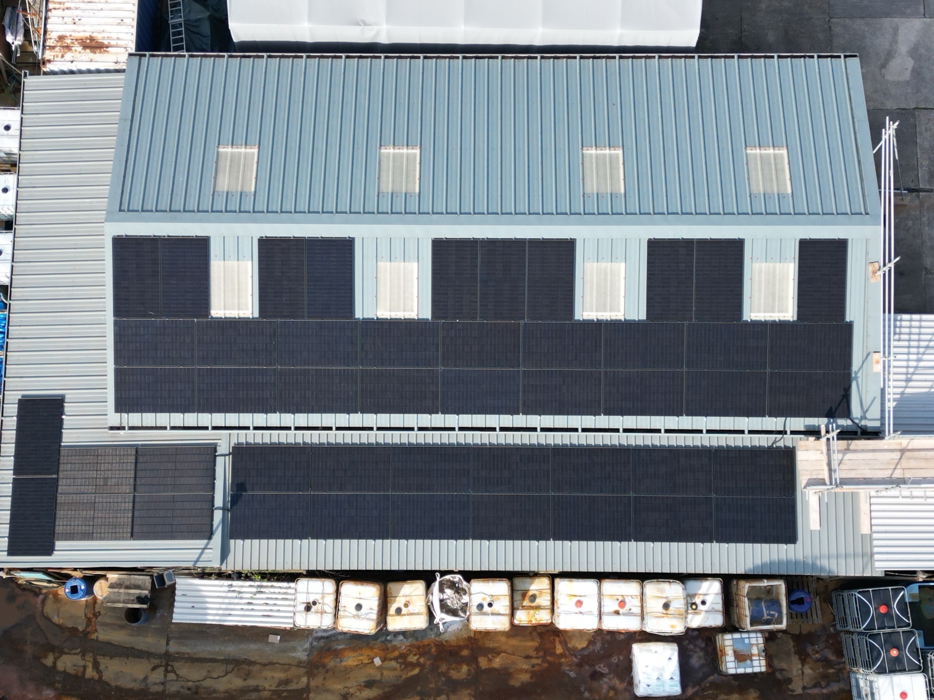 Completed 24kW commercial solar installation seen from above at Keyte Smith, Kirkby-in-Ashfield