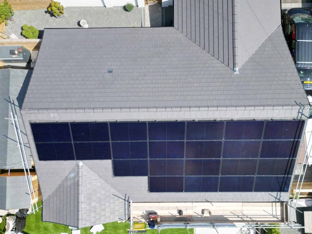 11.65kW all-black solar array on a Papplewick home - drone view of a Spectrum Energy Systems installation