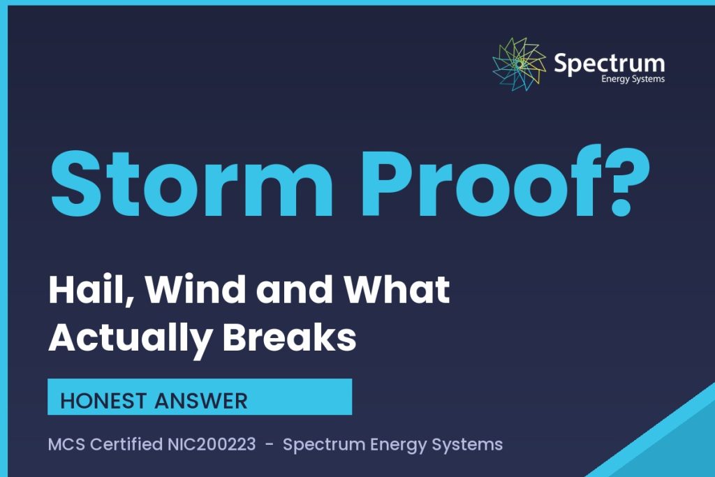 Can UK weather damage solar panels, storm hail and wind answered by Spectrum Energy Systems