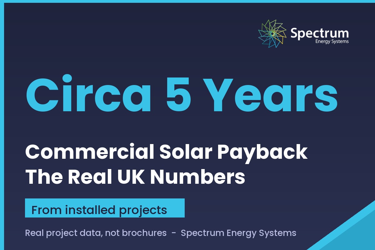 Commercial solar payback period UK guide with real project numbers from Spectrum Energy Systems installations
