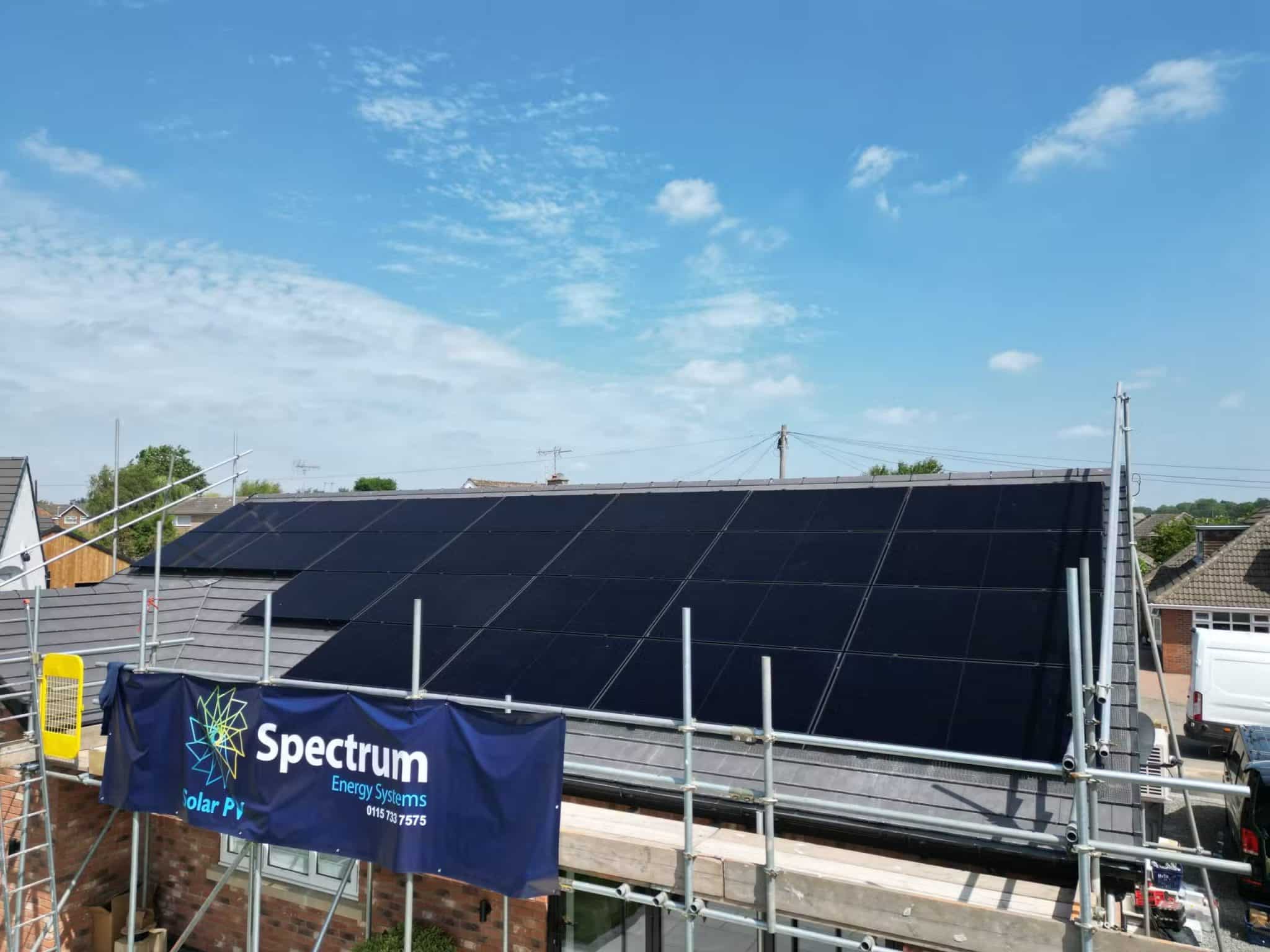 How many solar panels do I need example, Longi 505W all-black panel array on a UK home roof (Spectrum Energy Systems UK installation)