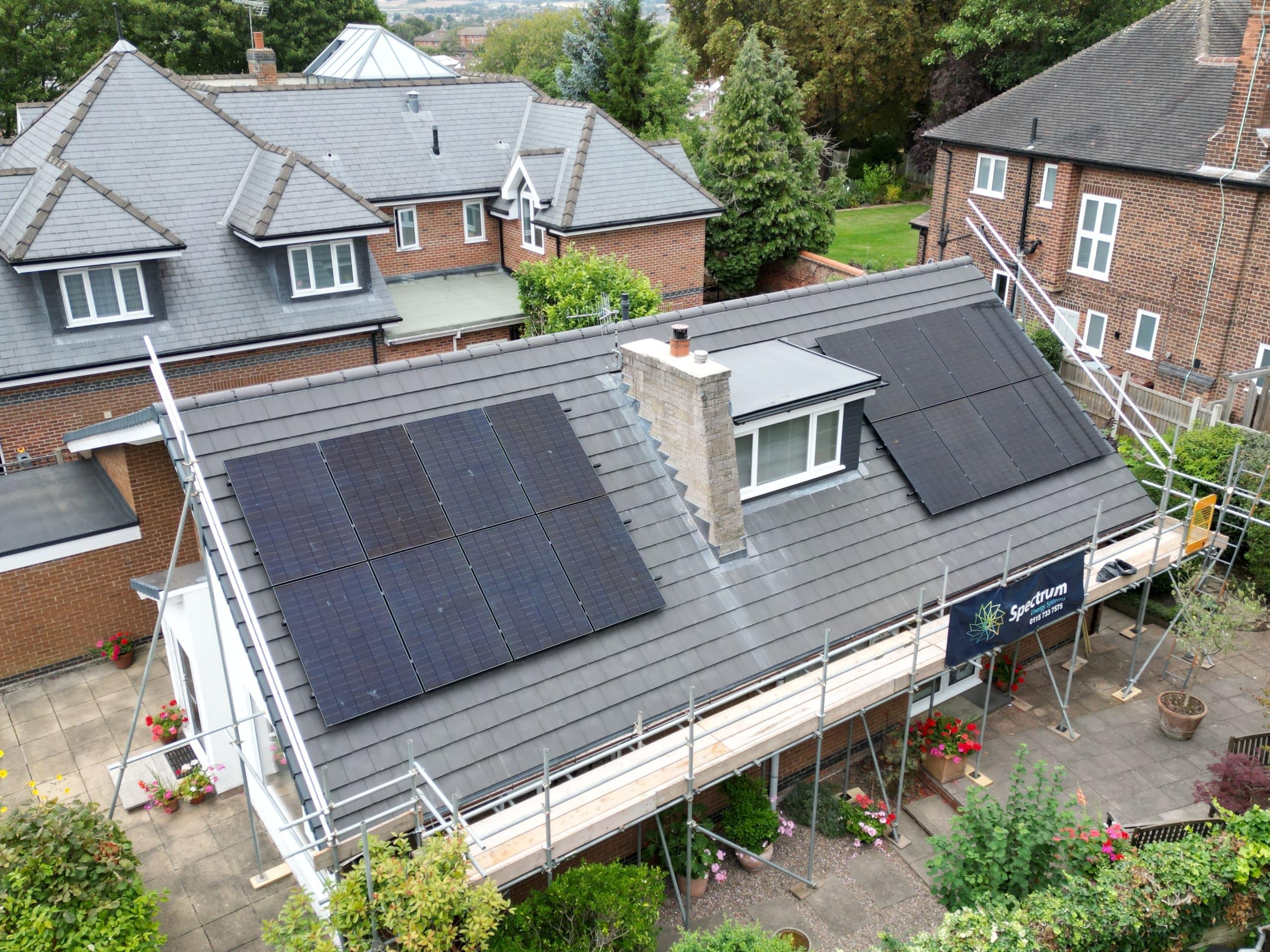 How many solar panels do I need example, 16 panel 7.2kWp all-black array split across a Sherwood home roof (Spectrum Energy Systems UK installation)