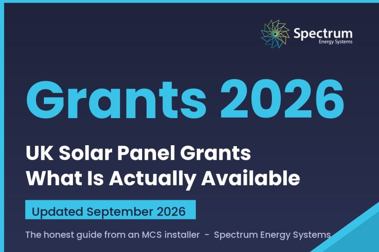 Solar panel grants UK 2026 guide covering the Warm Homes Local Grant, 0% VAT and export payments from Spectrum Energy Systems