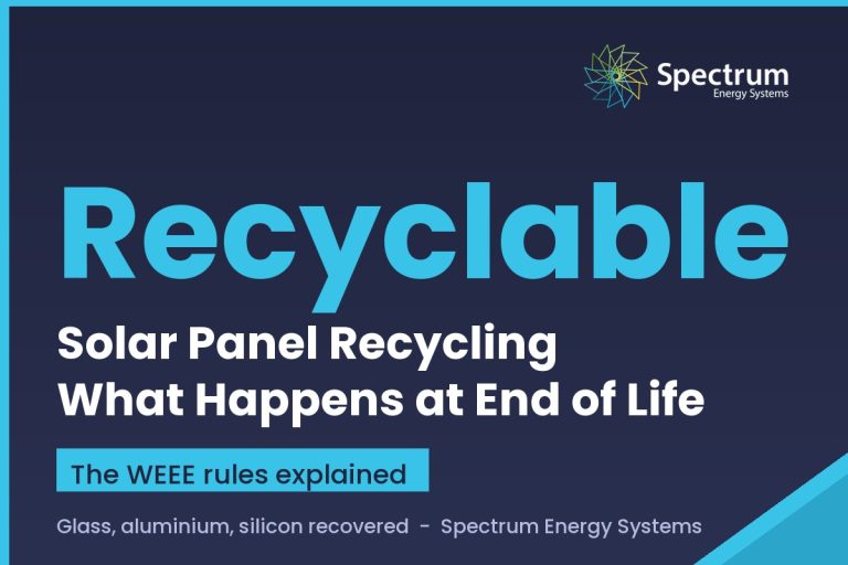 Solar panel recycling UK guide covering end of life, WEEE rules and material recovery from Spectrum Energy Systems