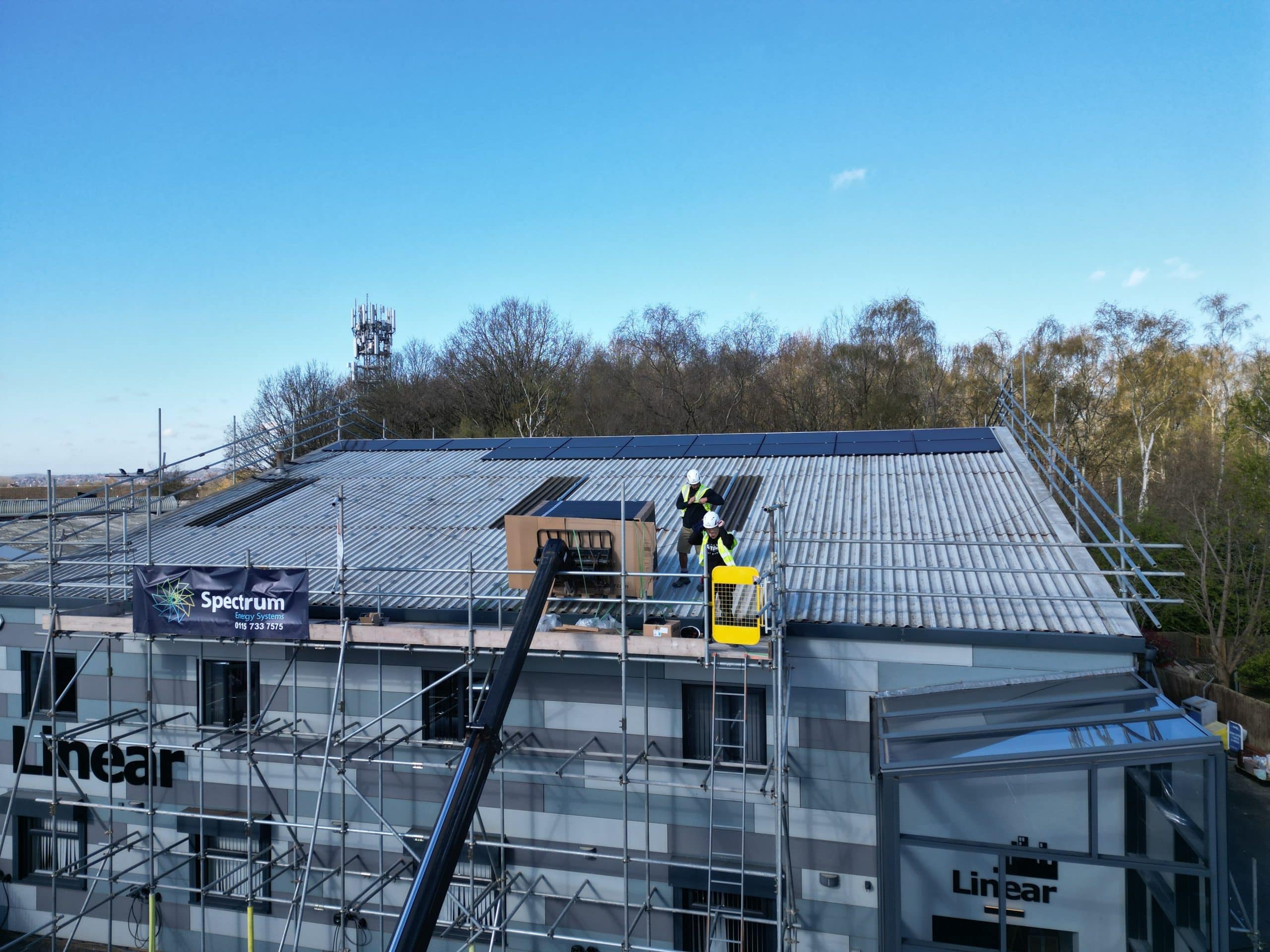 Installing solar panels for warehouses: JA Solar pallet lift to a portal-frame roof at Linear Insulation, Nottingham (Spectrum Energy Systems)