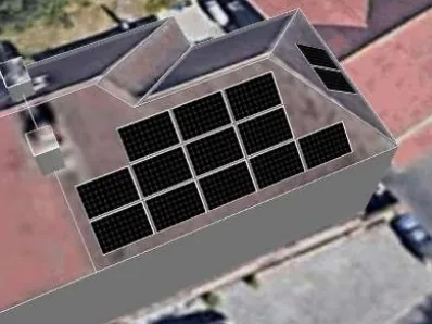 3D roof design showing 14 solar panels on a roof in Allestree, DE22