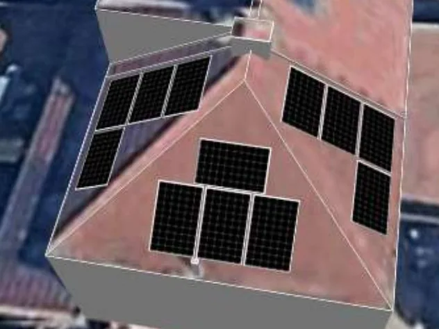 3D roof design showing 12 solar panels on a roof in Beeston, NG9