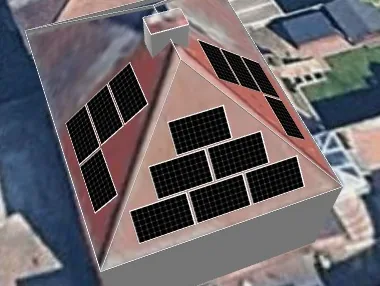 3D roof design showing 14 solar panels on a roof in Beeston, NG9