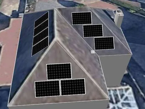 3D roof design showing 10 solar panels on a roof in Bramcote, NG9