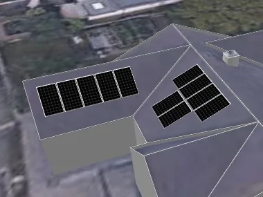 3D roof design showing 11 solar panels on a roof in Burbage, LE10