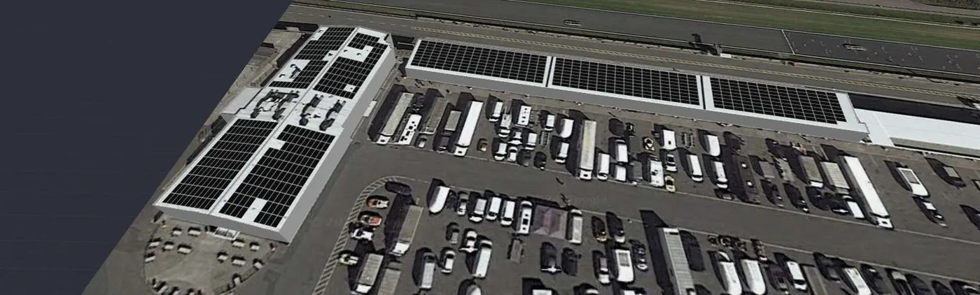 3D roof design showing 752 solar panels on a roof in Castle Donington, DE74