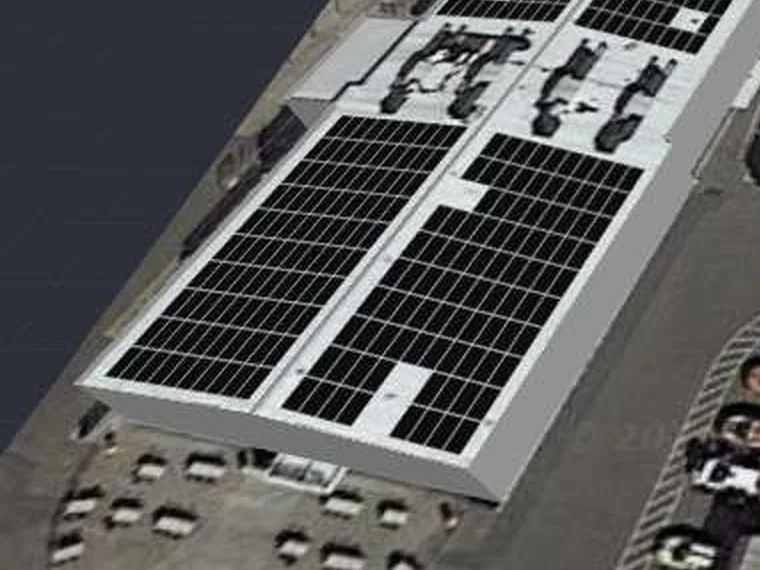 3D roof design showing 752 solar panels on a roof in Castle Donington, DE74