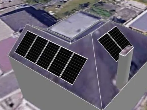 3D roof design showing 7 solar panels on a roof in Chesterfield, S40