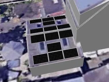 3D roof design showing 14 solar panels on a roof in Chesterfield, S43