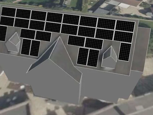 3D roof design showing 26 solar panels on a roof in Dinnington, S25