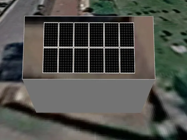 3D roof design showing 12 solar panels on a roof in Elkesley, DN22