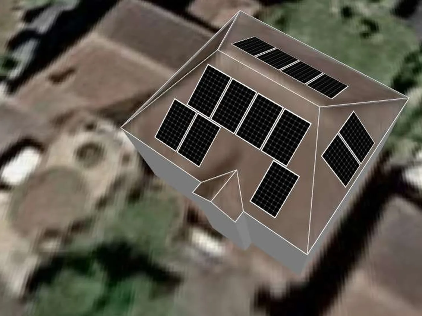 3D roof design showing 13 solar panels on a roof in Grantham, NG31