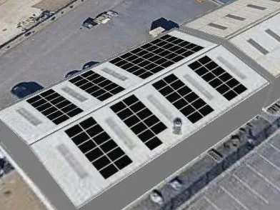 3D roof design showing 107 solar panels on a roof in Ilkeston, DE7