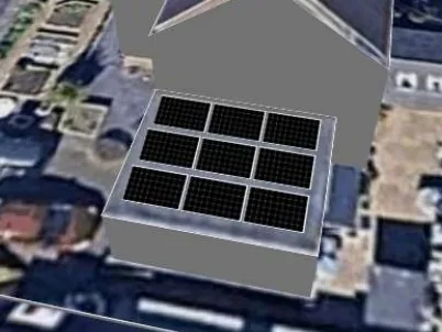3D roof design showing 9 solar panels on a roof in Ilkeston, DE7