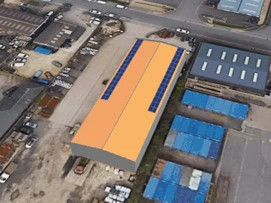 3D roof design showing 60 solar panels on a roof in Lincoln, LN6