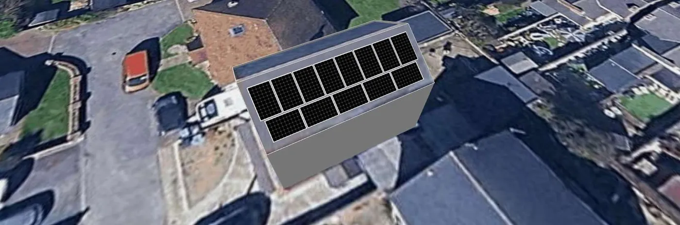 3D roof design showing 13 solar panels on a roof in Long Eaton, NG10