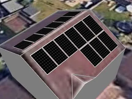 3D roof design showing 15 solar panels on a roof in Mansfield, NG18