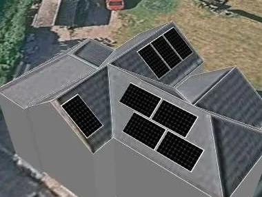 3D roof design showing 8 solar panels on a roof in Mapplewell, S75