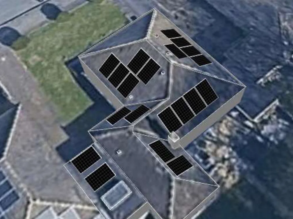 3D roof design showing 20 solar panels on a roof in Nottingham, NG8