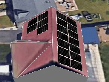 3D roof design showing 19 solar panels on a roof in Pleasley, NG19