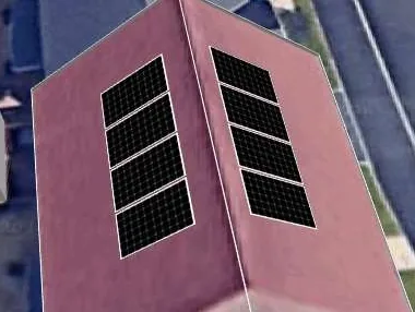 3D roof design showing 8 solar panels on a roof in Quorn, LE12