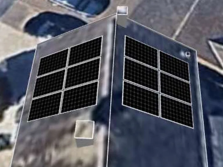 3D roof design showing 12 solar panels on a roof in Radcliffe on Trent, NG12