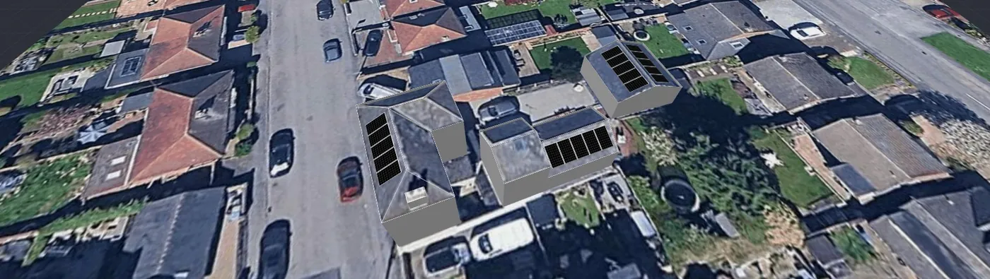 3D roof design showing 20 solar panels on a roof in Sandiacre, NG10