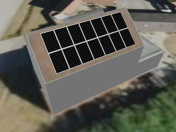 3D roof design showing 14 solar panels on a roof in Skellingthorpe, LN6