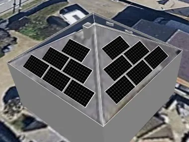 3D roof design showing 12 solar panels on a roof in Smalley, DE7