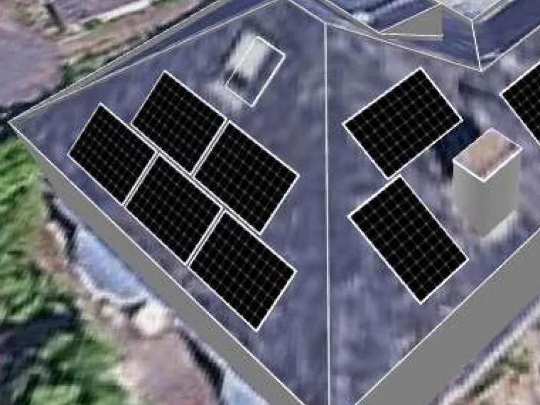 3D roof design showing 13 solar panels on a roof in Stoke-on-Trent, ST3