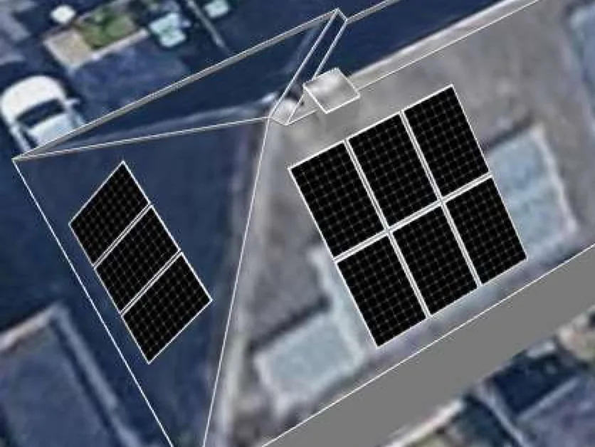 3D roof design showing 9 solar panels on a roof in Strelley, NG8