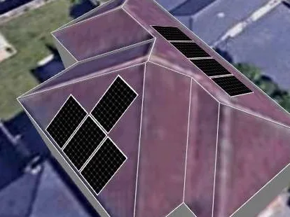 3D roof design showing 8 solar panels on a roof in Tamworth, B79