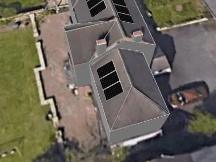3D roof design showing 14 solar panels on a roof in Wednesbury, WS10