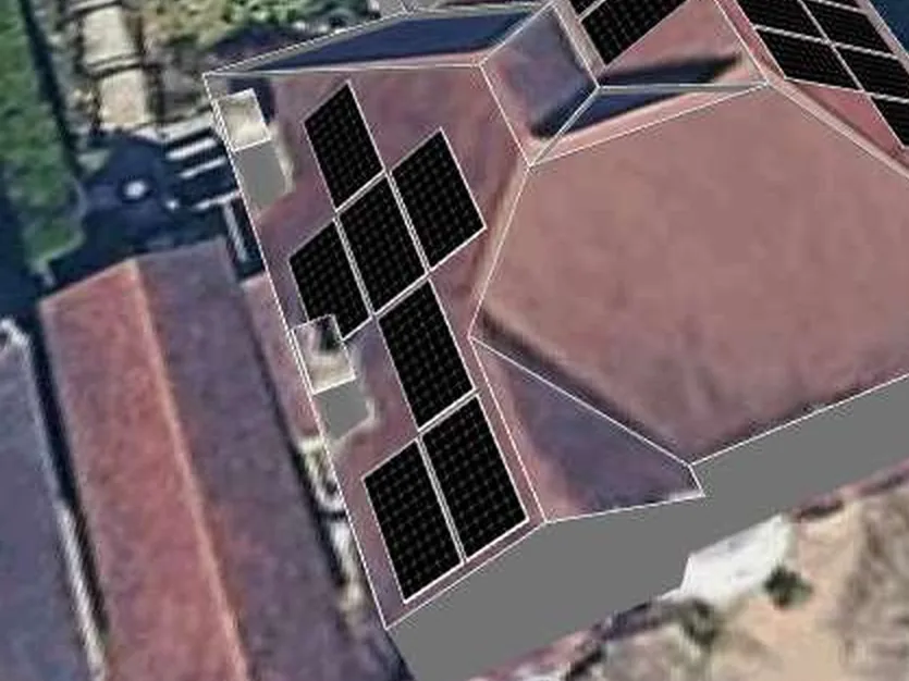 3D roof design showing 20 solar panels on a roof in West Bridgford, NG2
